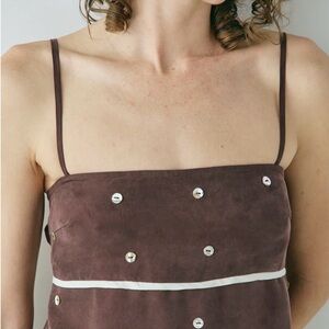 VRG GRL Brown Sequin-Embellished Spaghetti Strap Top